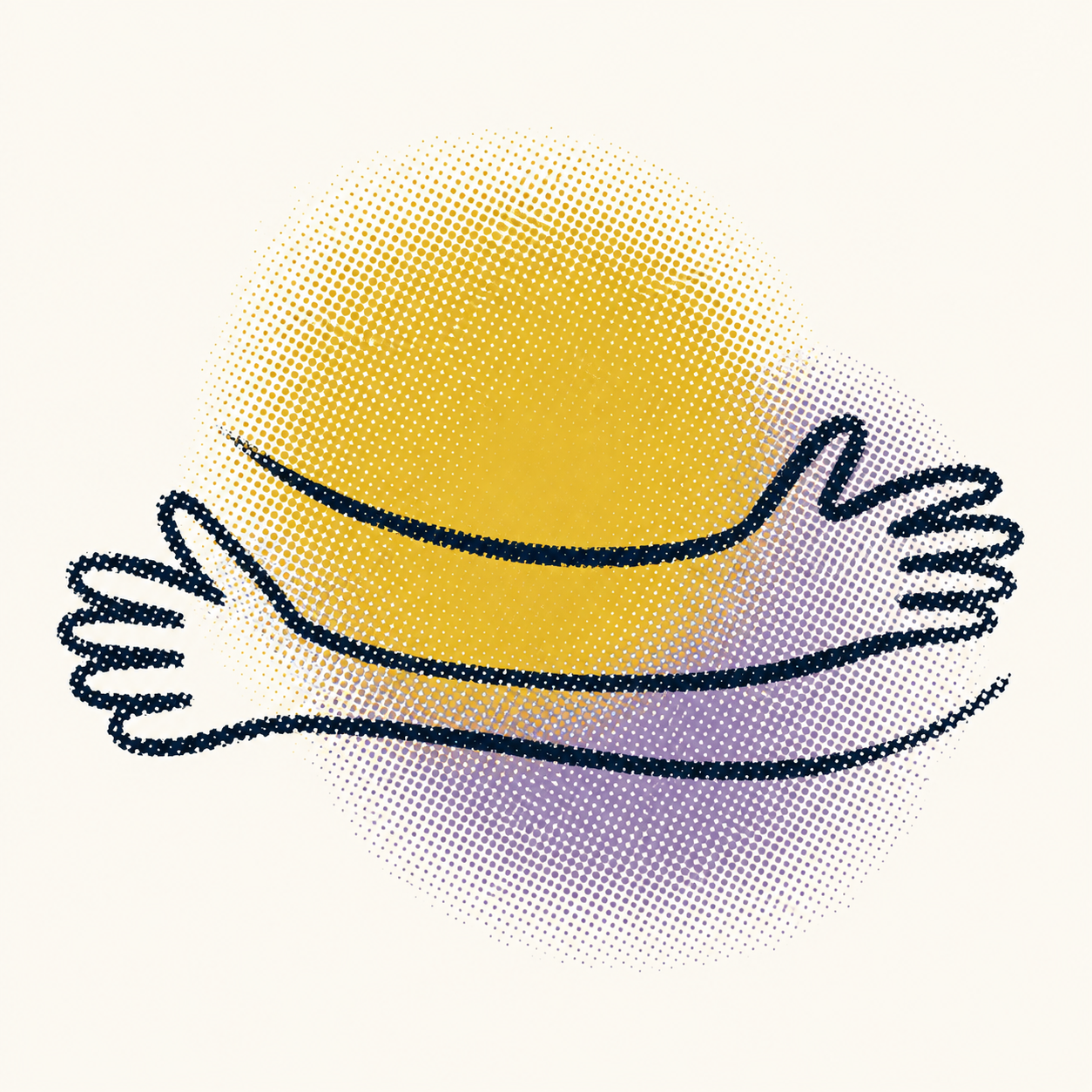 A halftone illustration of two people holding one another