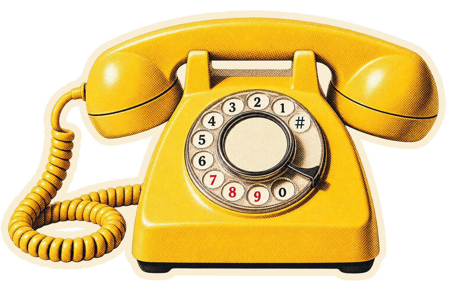 Vintage yellow rotary telephone, reach out