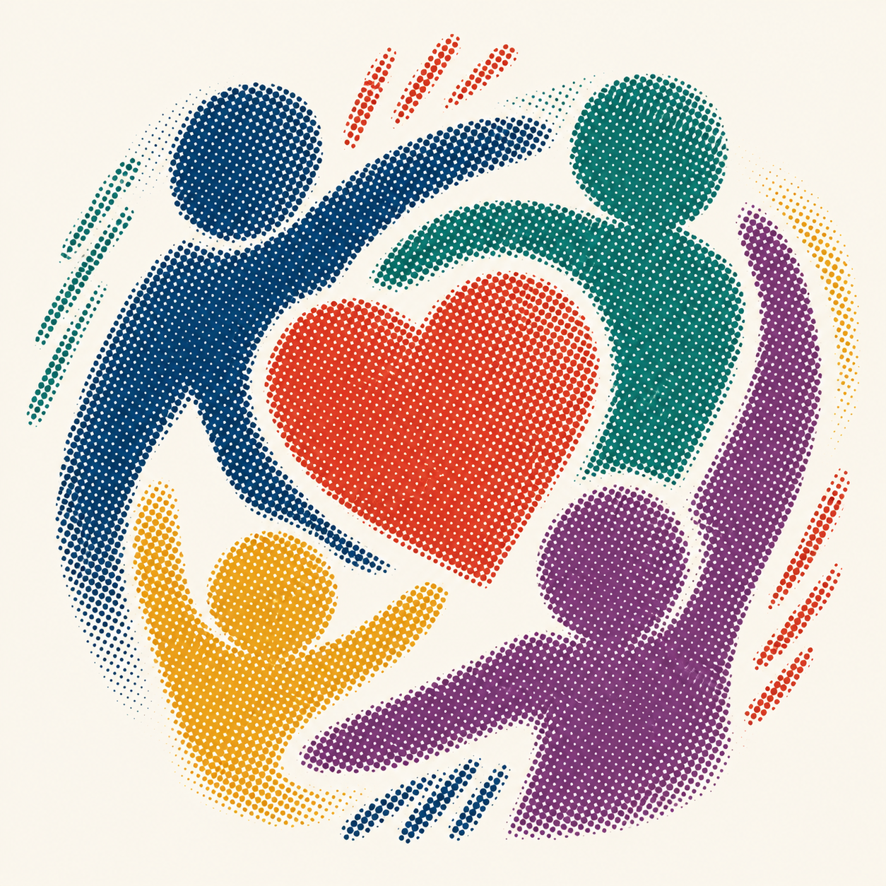 A halftone illustration of two people holding one another